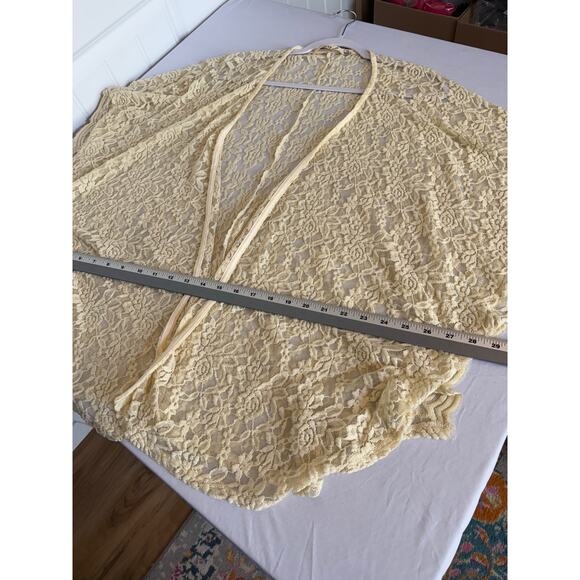 Liberty Love Women's XL Fairy Sheer Lace Kimono Open Front Cardigan Cream Boho - Picture 7 of 9